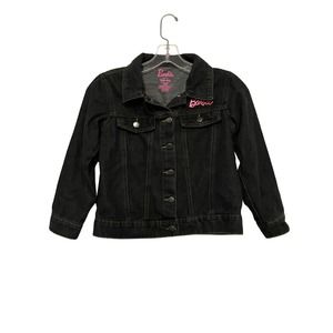 Barbie Dark Indigo‎ Blue Jean Denim Jacket Girls Size 6 6X Pink Button Up Retro